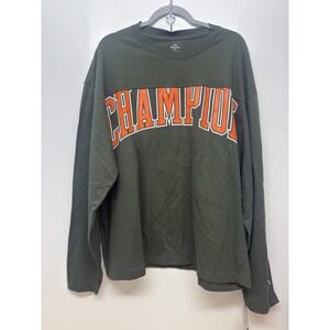 Men's Champion Oversized Long Sleeve Green Large T-shirt Crew Neck Logo‎ New #59